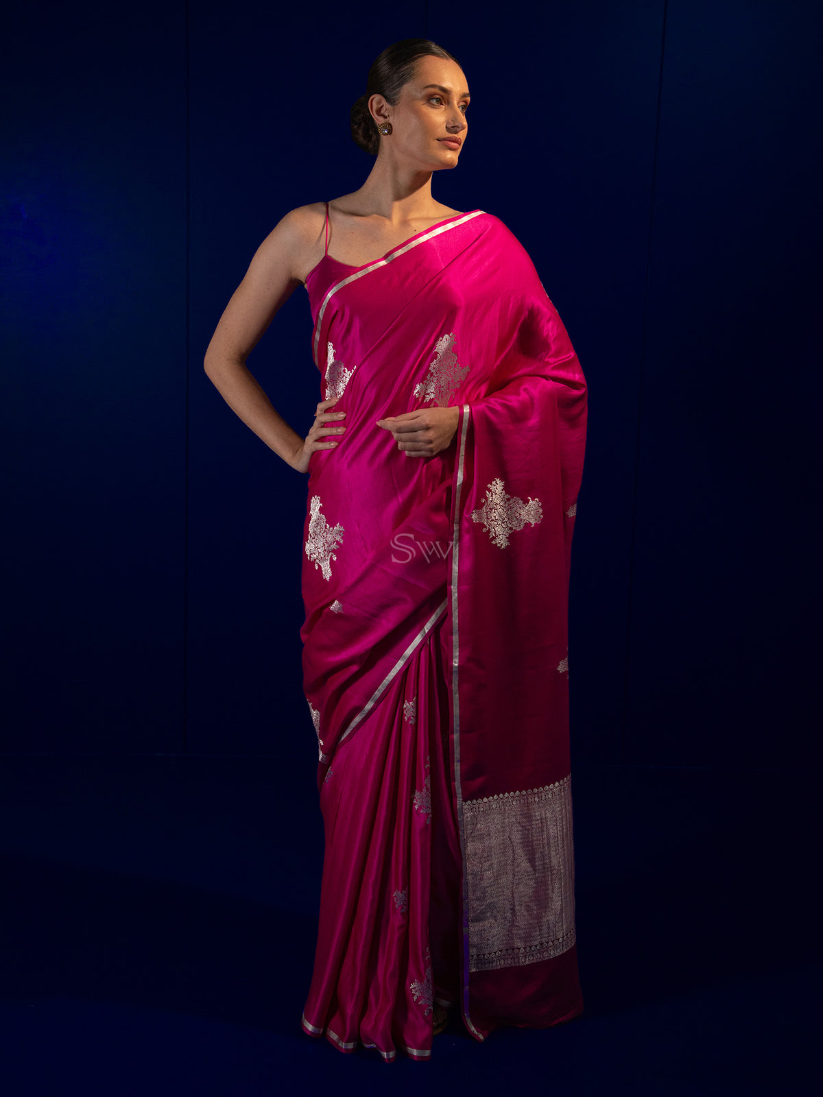 Magenta Boota Satin Silk Handloom Banarasi Saree - Sacred Weaves