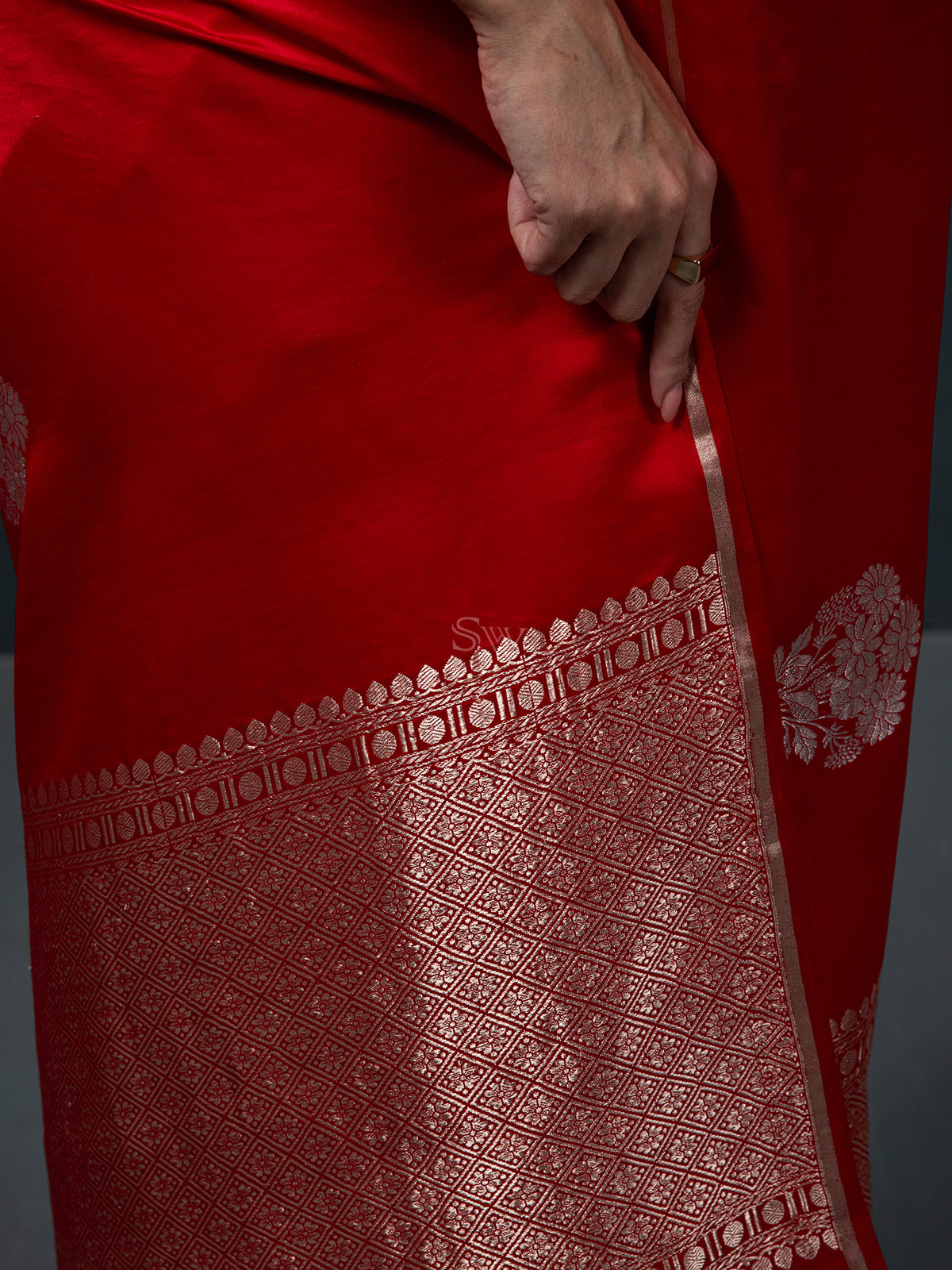 Red Boota Satin Silk Handloom Banarasi Saree - Sacred Weaves