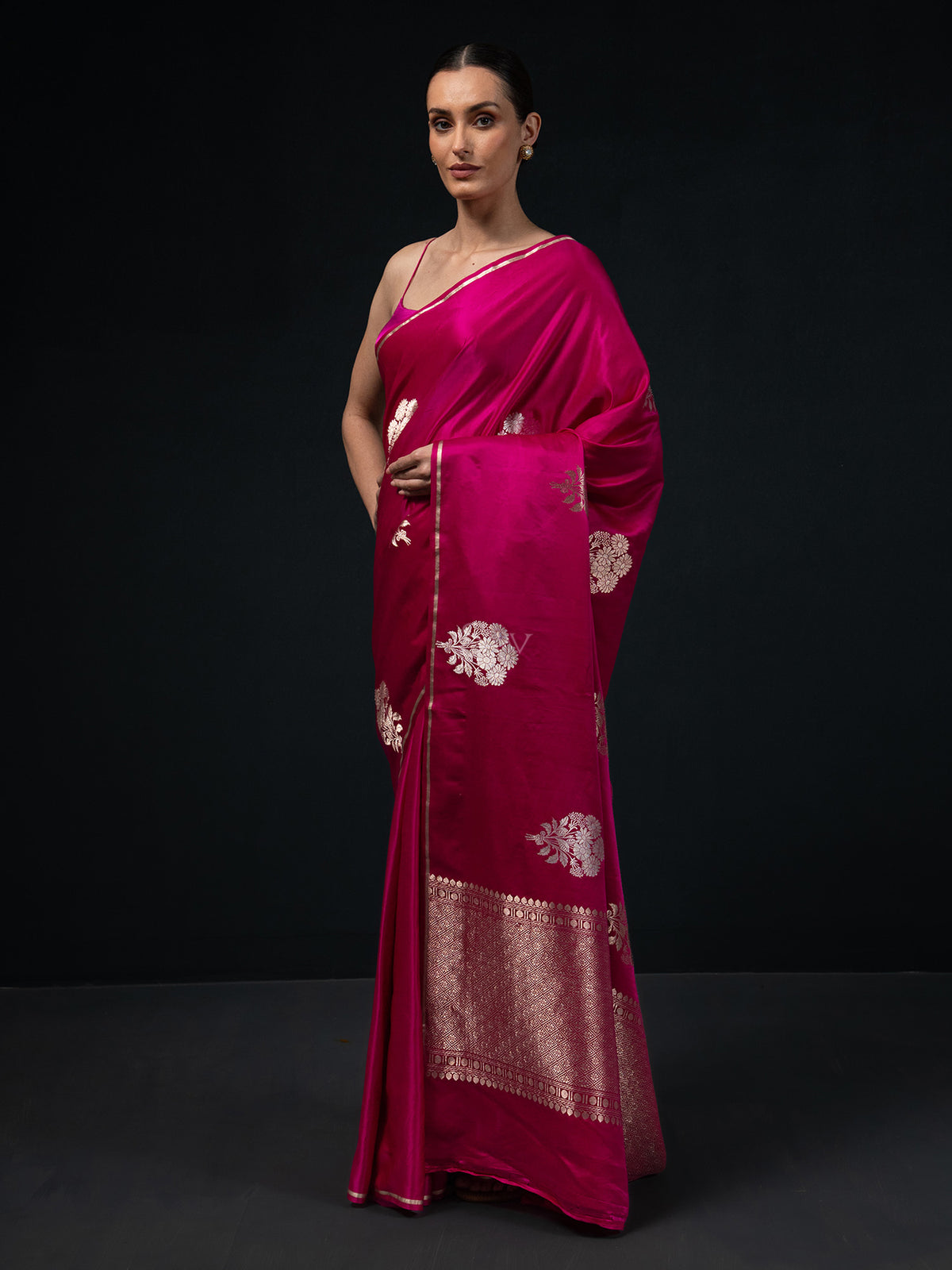 Magenta Boota Satin Silk Handloom Banarasi Saree - Sacred Weaves