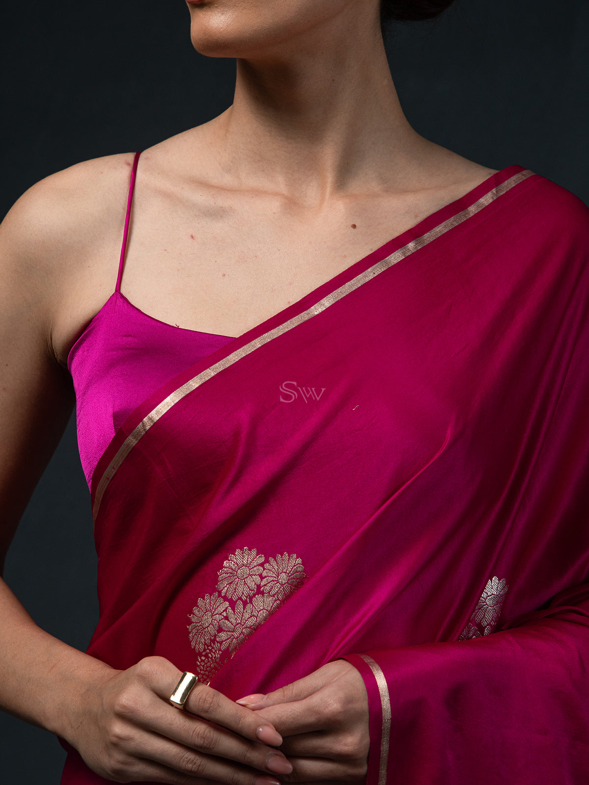 Magenta Boota Satin Silk Handloom Banarasi Saree - Sacred Weaves