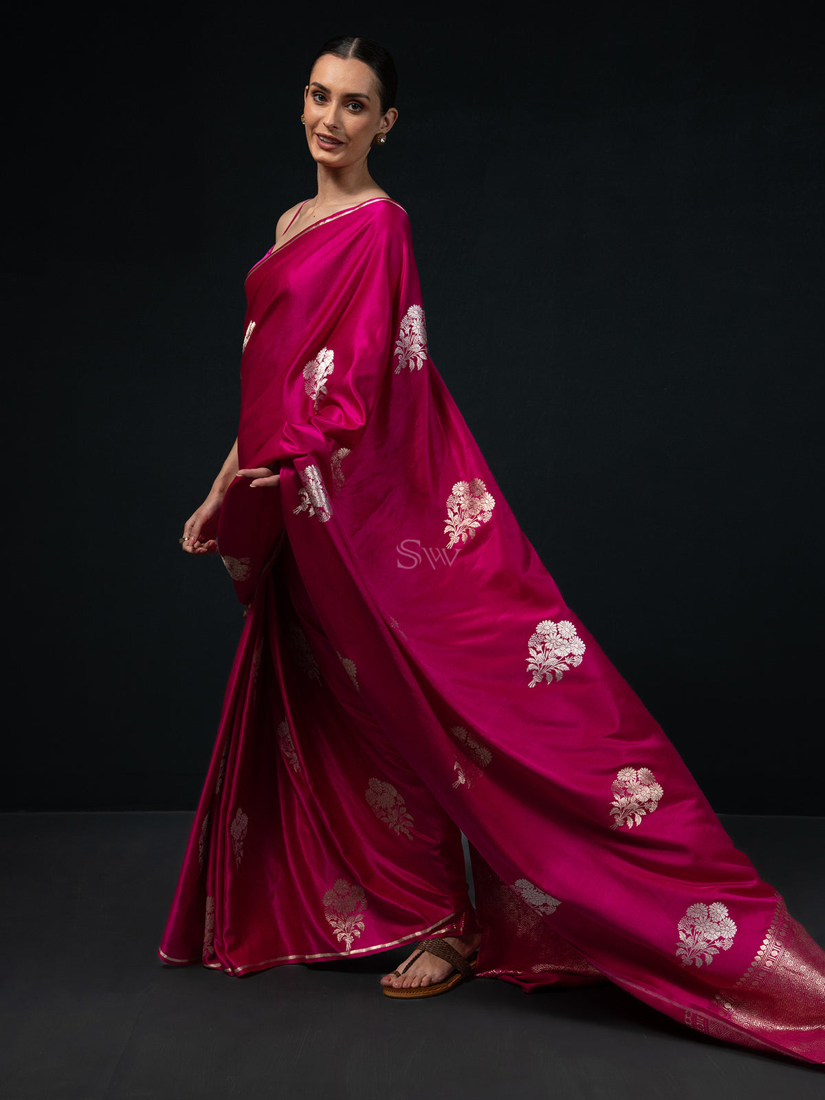 Magenta Boota Satin Silk Handloom Banarasi Saree - Sacred Weaves