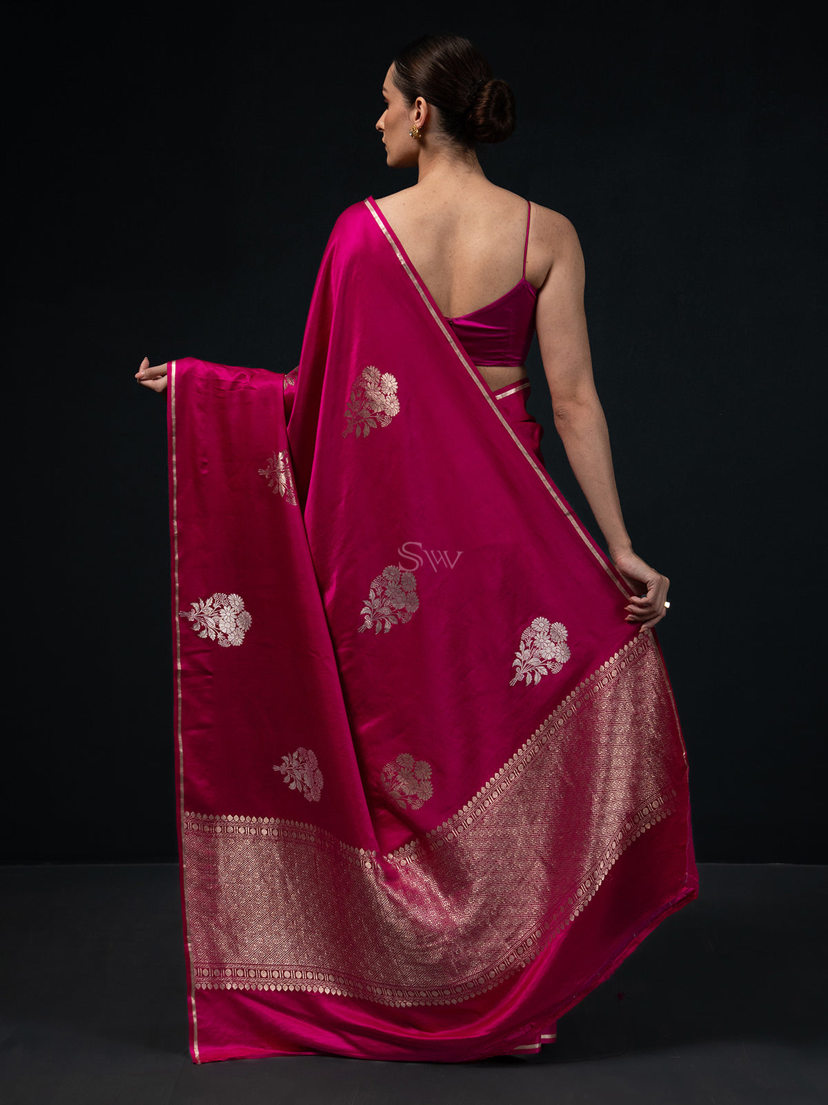 Magenta Boota Satin Silk Handloom Banarasi Saree - Sacred Weaves