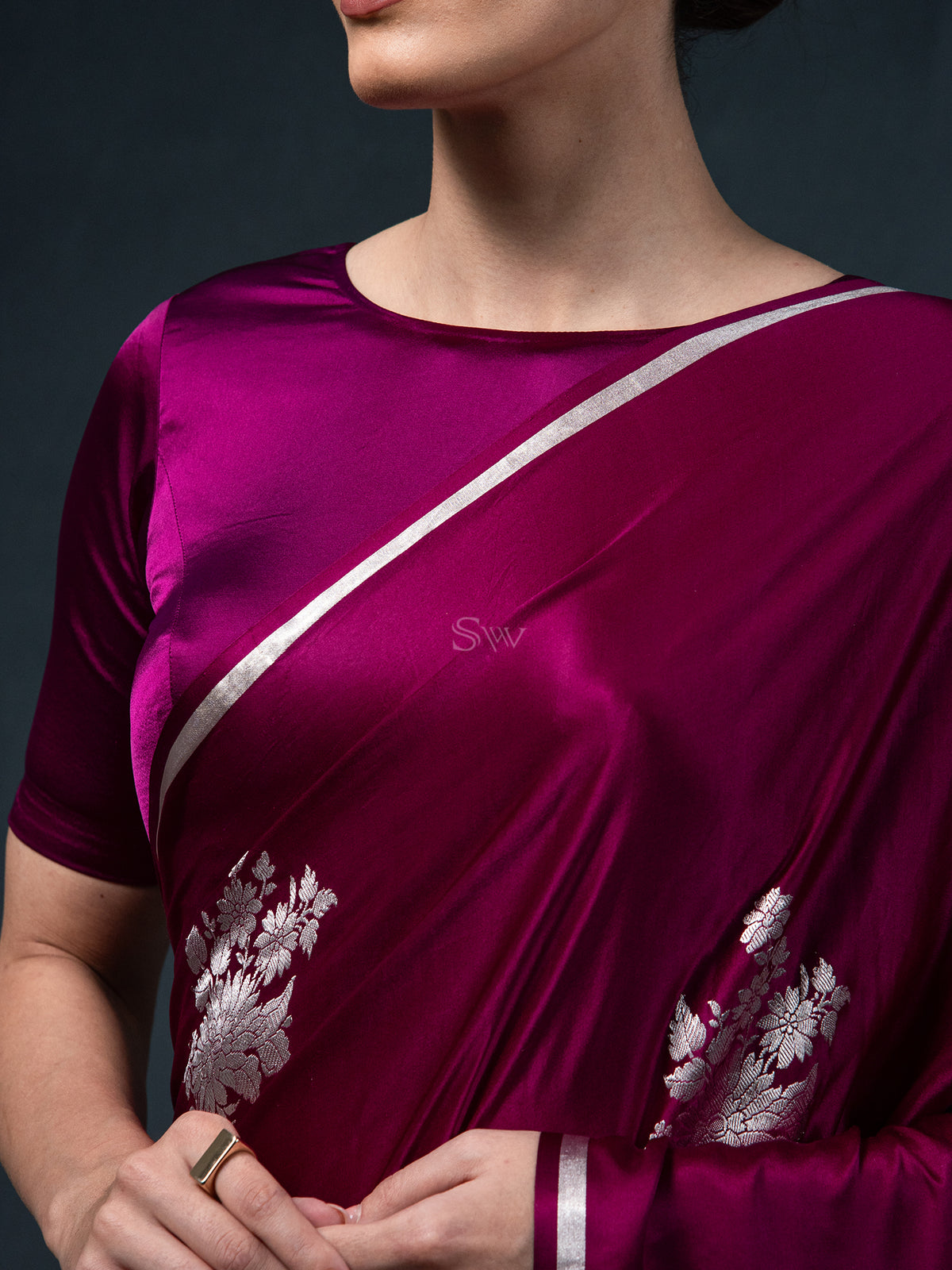 Dark Magenta Boota Satin Silk Handloom Banarasi Saree - Sacred Weaves