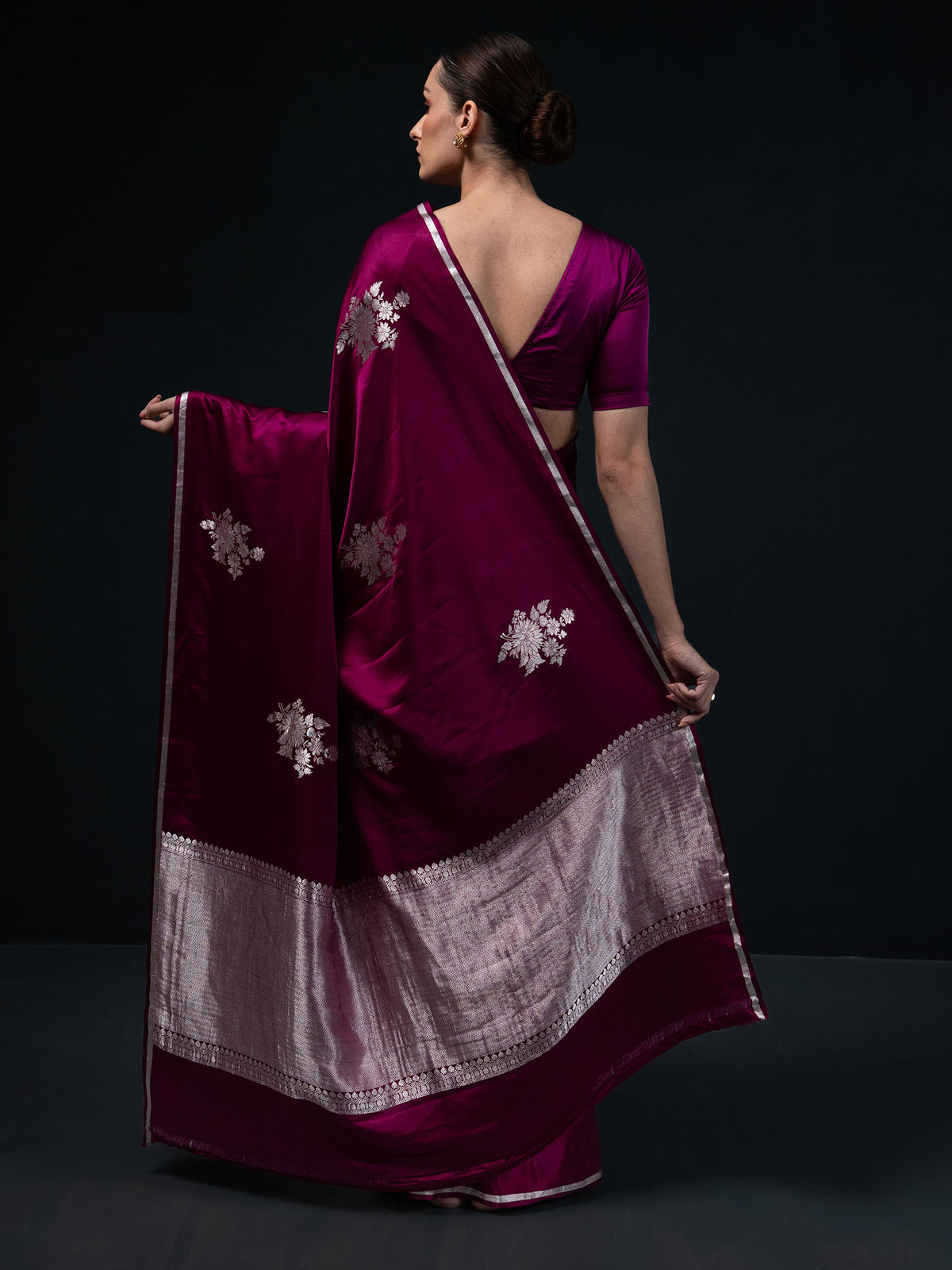 Dark Magenta Boota Satin Silk Handloom Banarasi Saree - Sacred Weaves