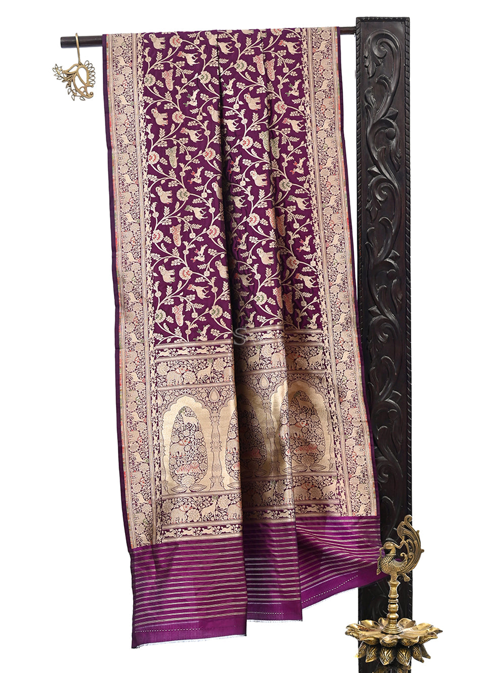 Purple Shikargah Brocade Katan Silk Handloom Banarasi Dupatta