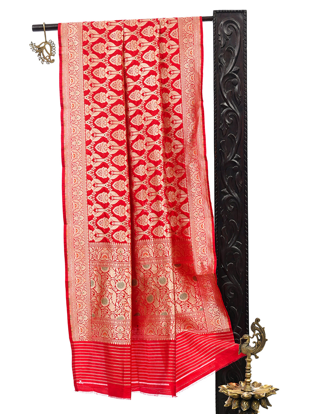 Maroon Shikargah Brocade Katan Silk Handloom Banarasi Dupatta