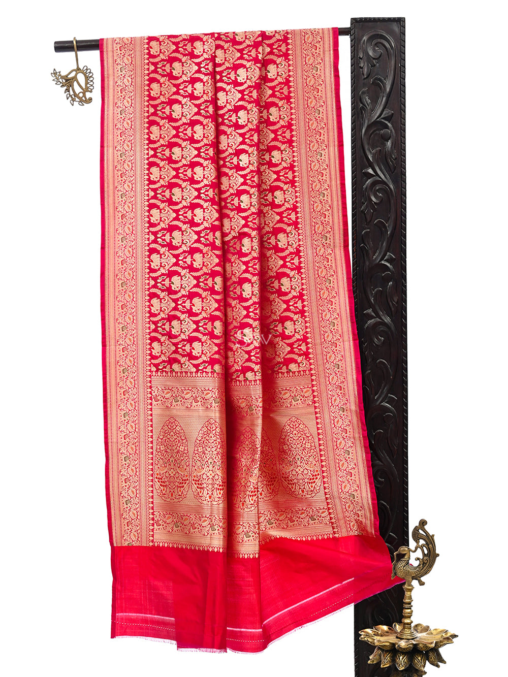 Magenta Red Shikargah Brocade Katan Silk Handloom Banarasi Dupatta