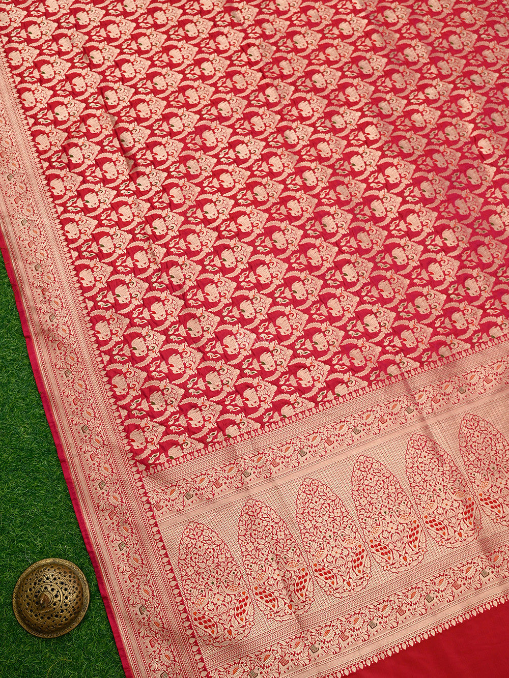 Magenta Red Shikargah Brocade Katan Silk Handloom Banarasi Dupatta