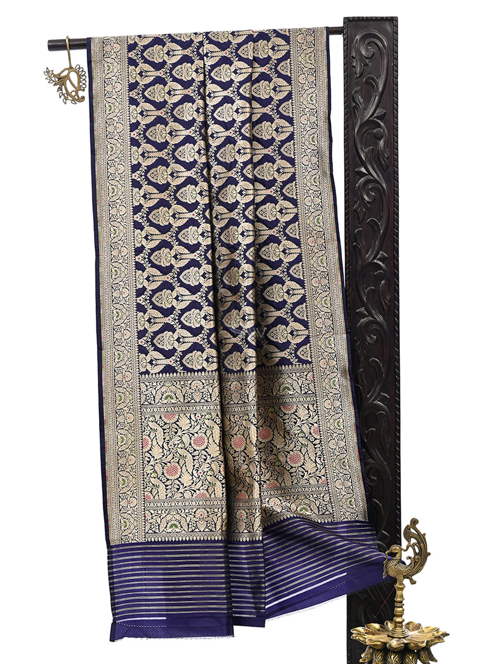 Navy Blue Shikargah Brocade Katan Silk Handloom Banarasi Dupatta