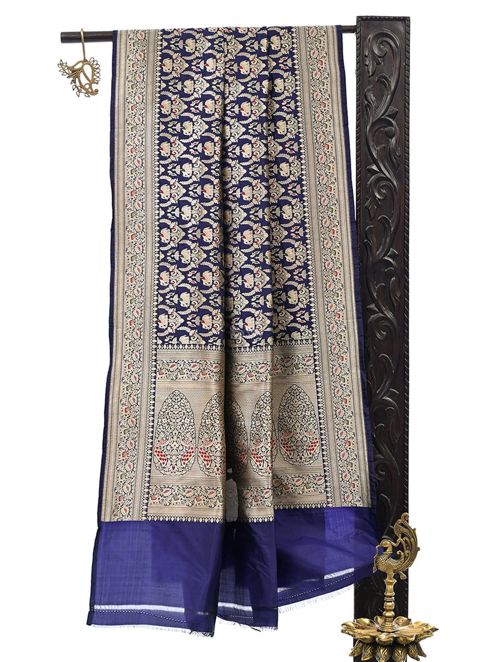 Navy Blue Shikargah Brocade Katan Silk Handloom Banarasi Dupatta