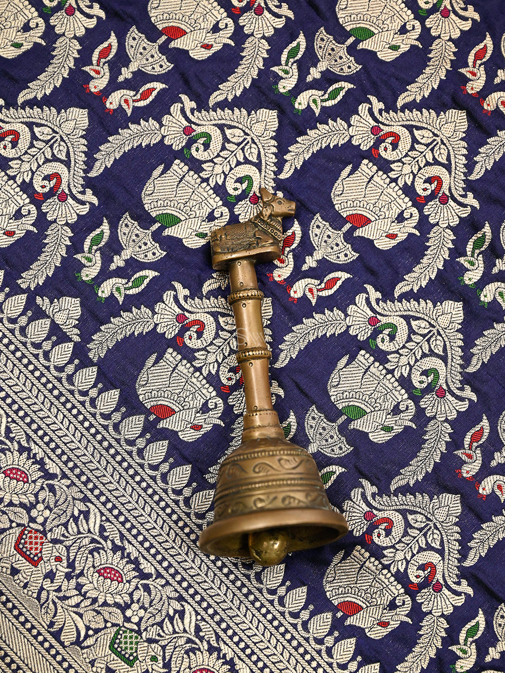 Navy Blue Shikargah Brocade Katan Silk Handloom Banarasi Dupatta