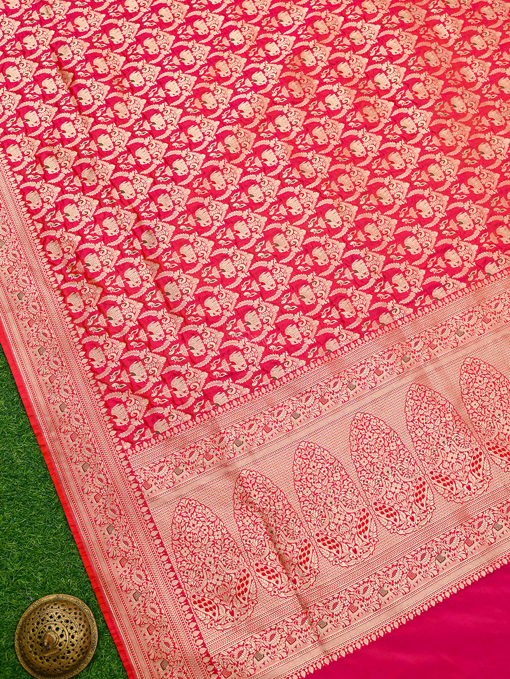 Pink Orange Shikargah Brocade Katan Silk Handloom Banarasi Dupatta