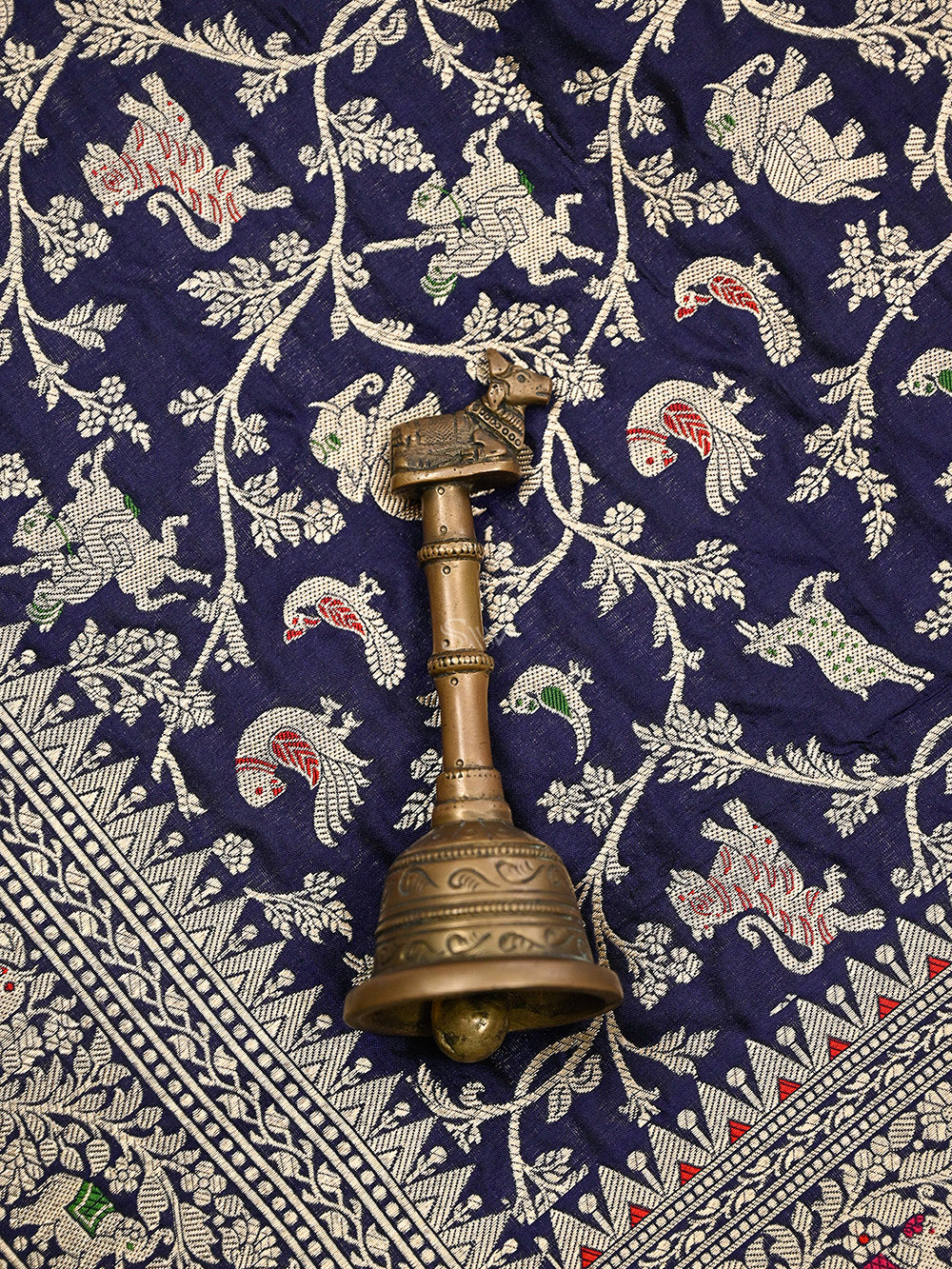 Navy Blue Shikargah Brocade Katan Silk Handloom Banarasi Dupatta