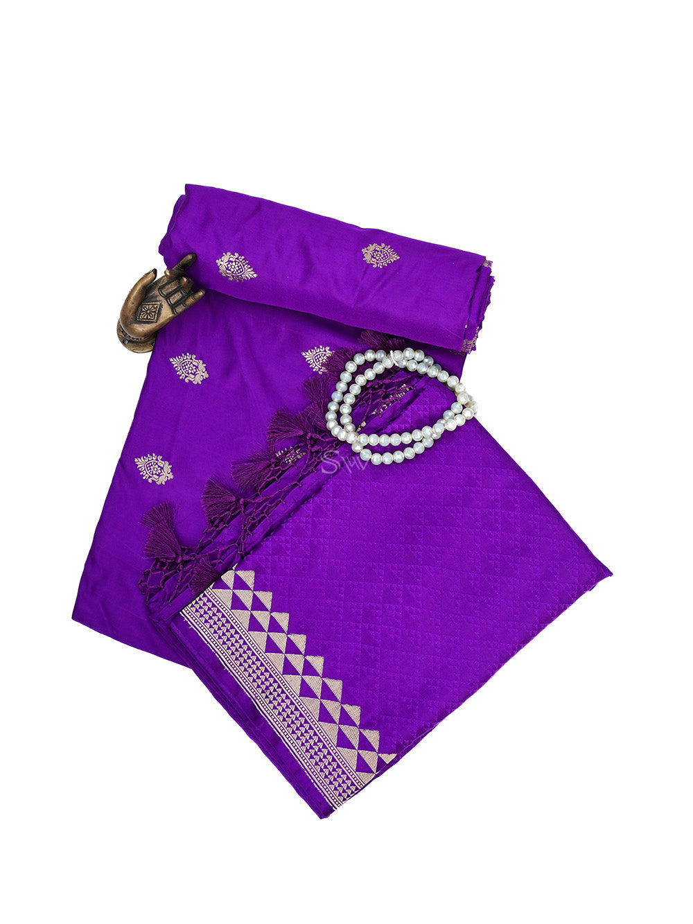 Dark Purple Booti Satin Silk Handloom Banarasi Suit