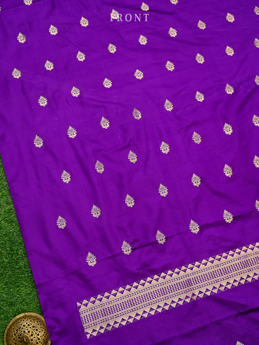 Dark Purple Booti Satin Silk Handloom Banarasi Suit