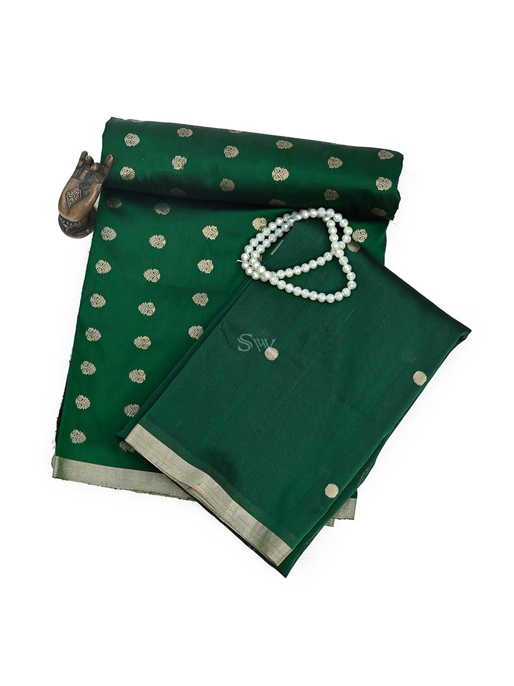 Bottle Green Katan Silk Handloom Banarasi Suit