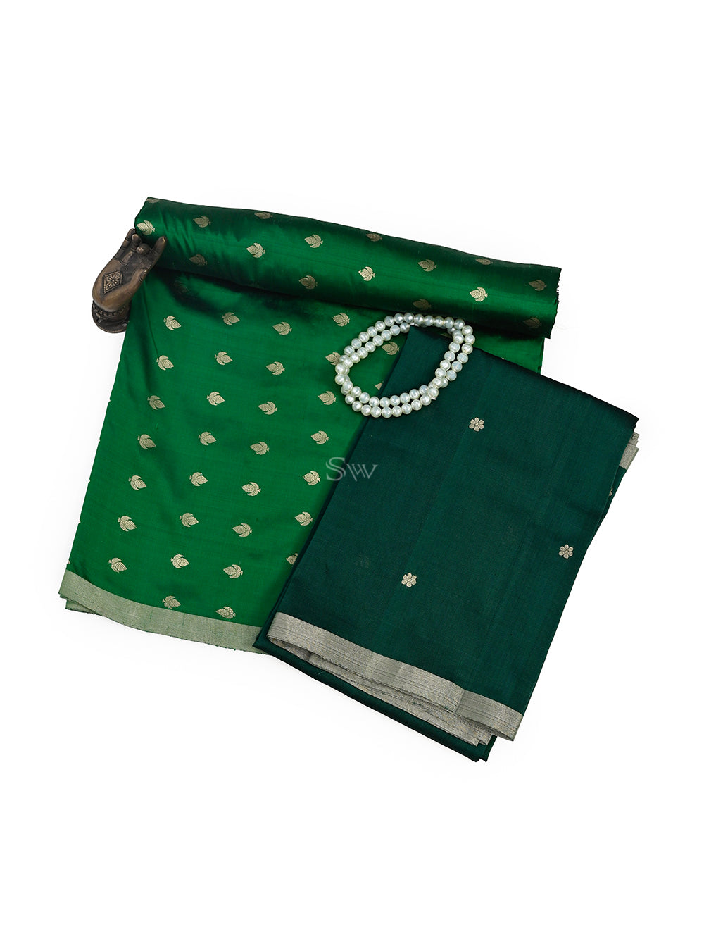 Bottle Green Katan Silk Handloom Banarasi Suit