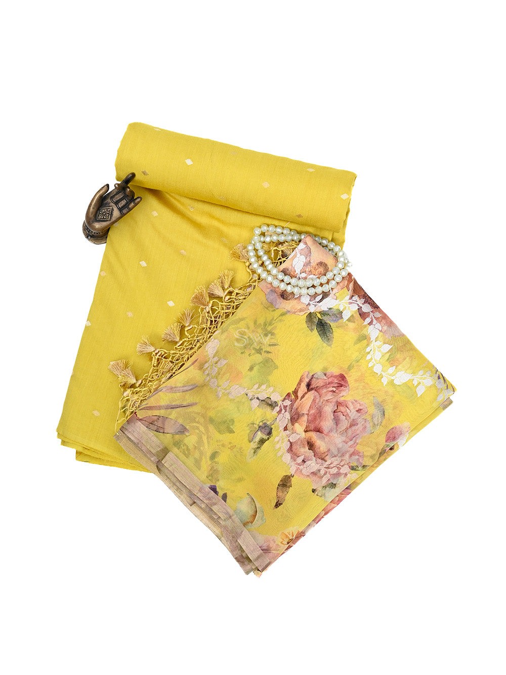 Yellow Booti Moonga Silk Handloom Banarasi Suit