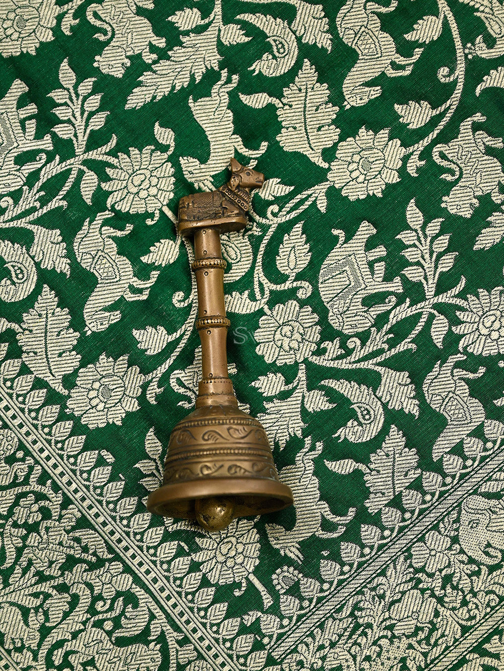 Bottle Green Shikargah Jaal Katan Silk Handloom Banarasi Dupatta