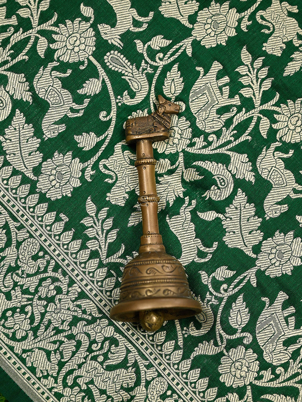 Bottle Green Shikargah Jaal Katan Silk Handloom Banarasi Dupatta