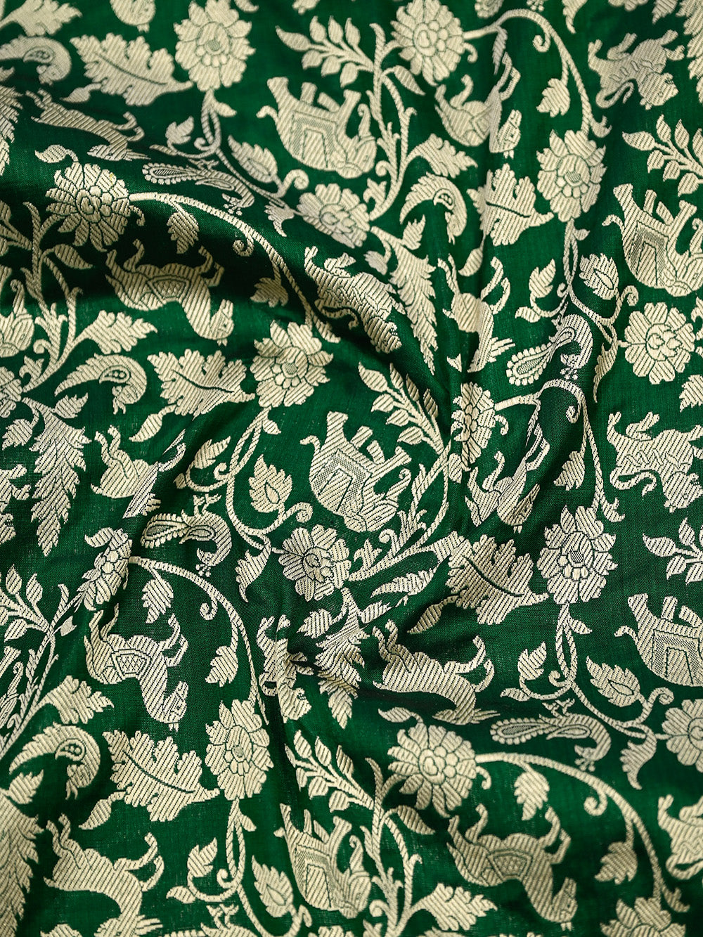 Bottle Green Shikargah Jaal Katan Silk Handloom Banarasi Dupatta