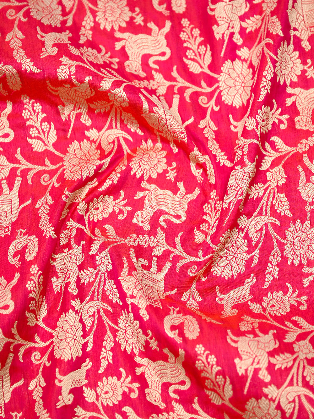 Pink Orange Shikargah Jaal Katan Silk Handloom Banarasi Dupatta