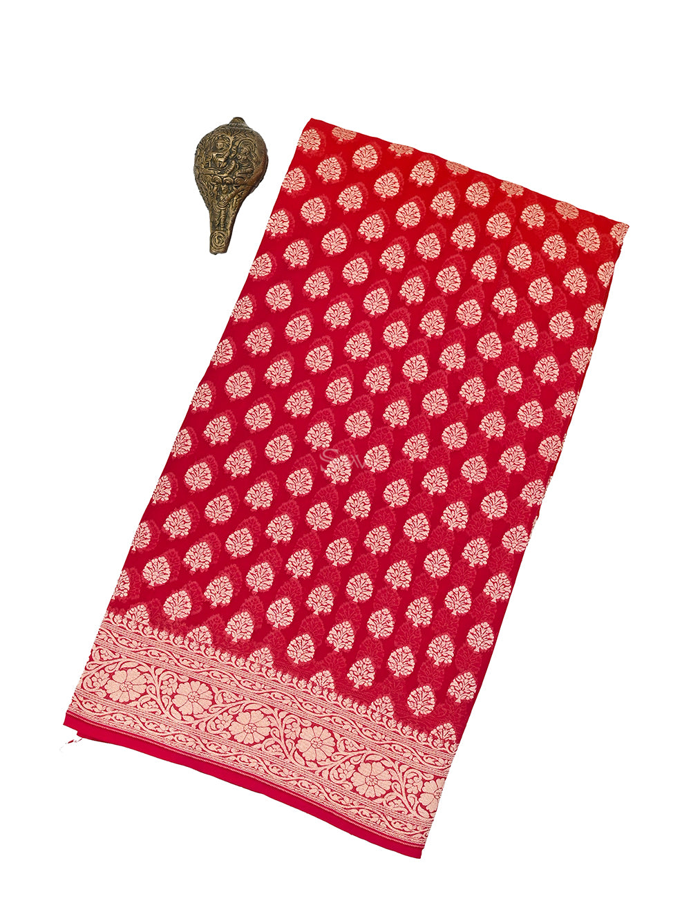 Pink Red Booti Khaddi Georgette Handloom Banarasi Saree