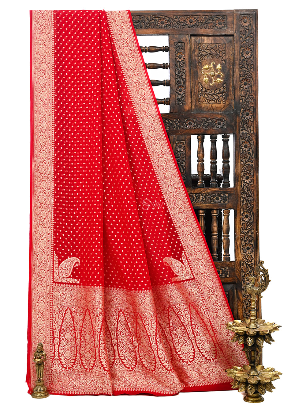 Maroon Konia Khaddi Georgette Handloom Banarasi Saree - Sacred Weaves