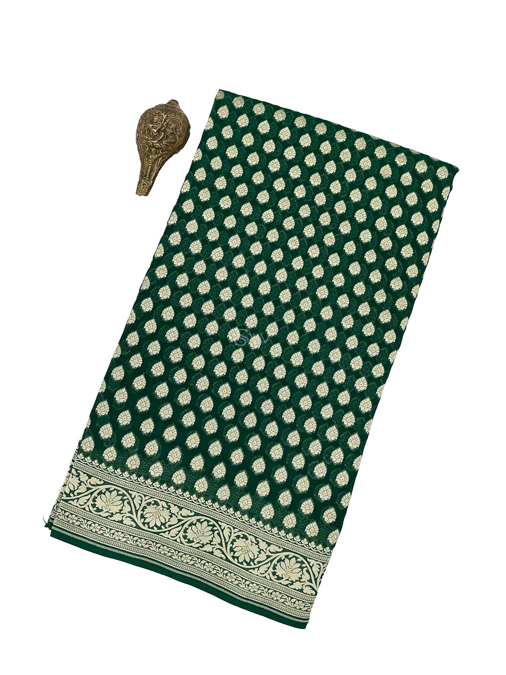 Bottle Green Booti Khaddi Georgette Handloom Banarasi Saree