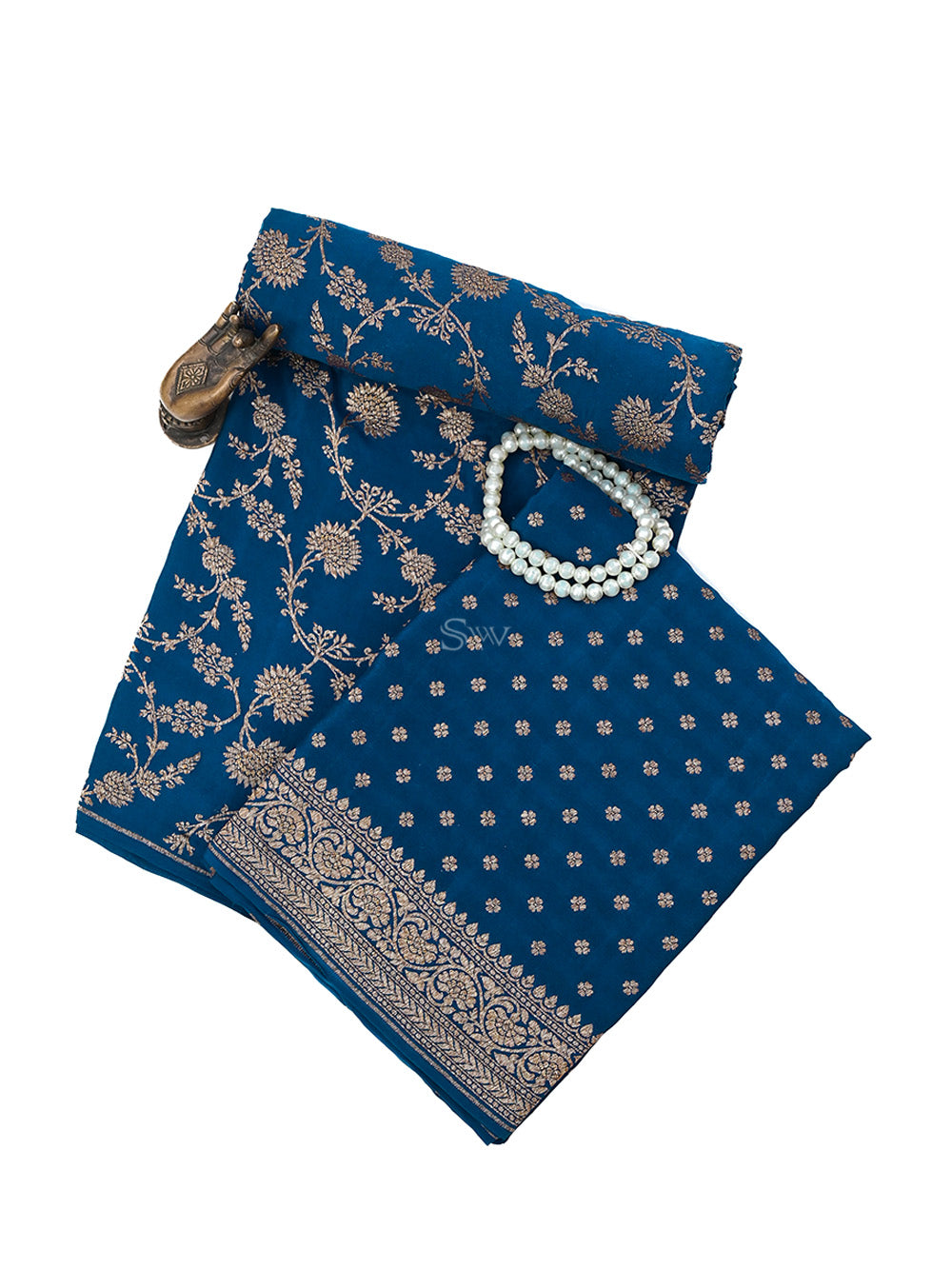 Midnight Blue Jaal Crepe Silk Handloom Banarasi Suit