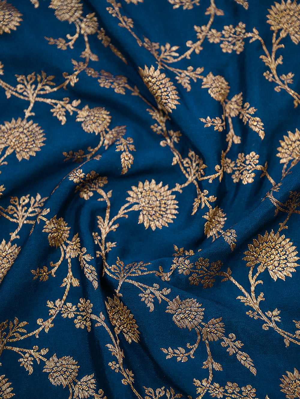 Midnight Blue Jaal Crepe Silk Handloom Banarasi Suit