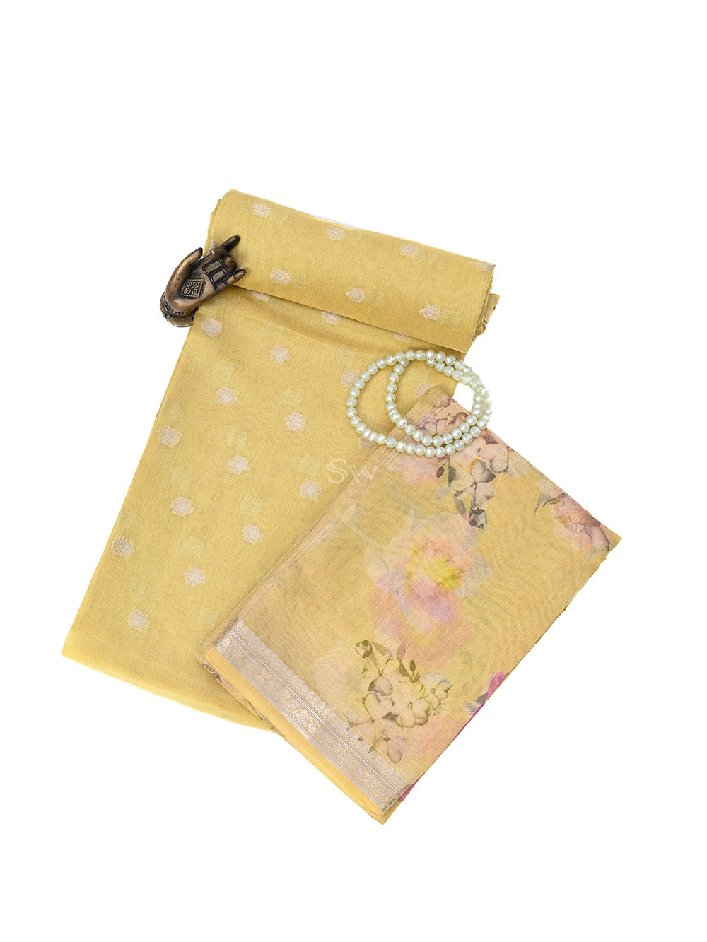 Yellow Booti Cotton Silk Handloom Banarasi Suit