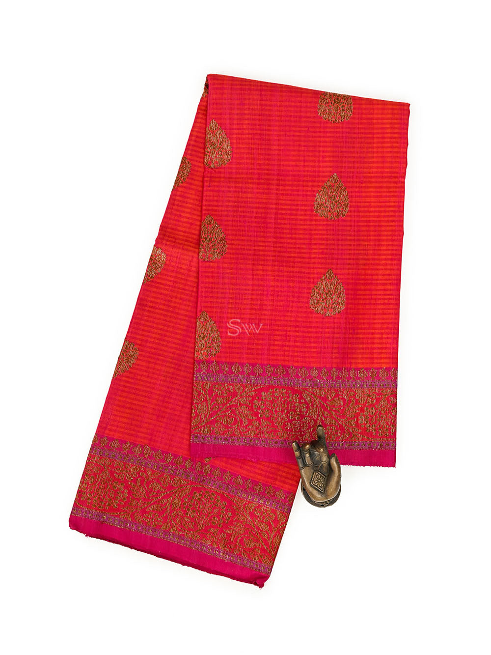 Pink Orange Dupion Silk Handloom Banarasi Dupatta