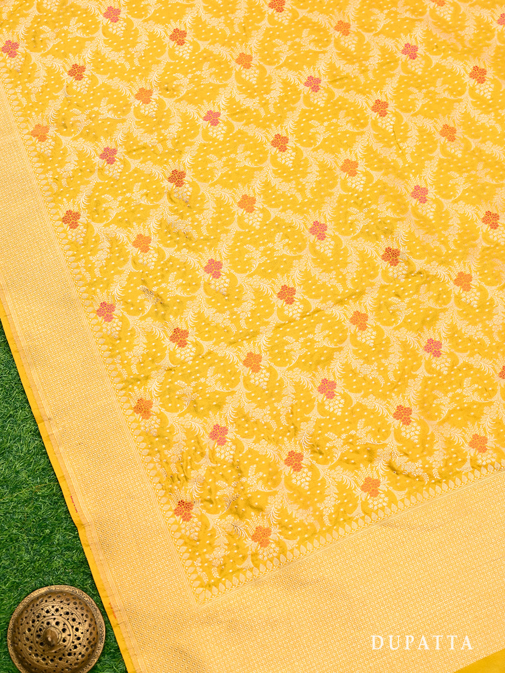 Mustard Meenakari Booti Katan Silk Handloom Banarasi Suit