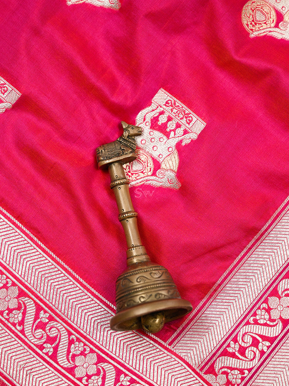 Pink Orange Shikargah Katan Silk Handloom Banarasi Dupatta - Sacred Weaves