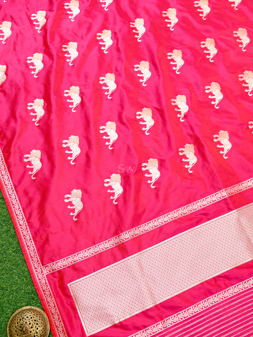 Pink Orange Shikargah Katan Silk Handloom Banarasi Dupatta - Sacred Weaves