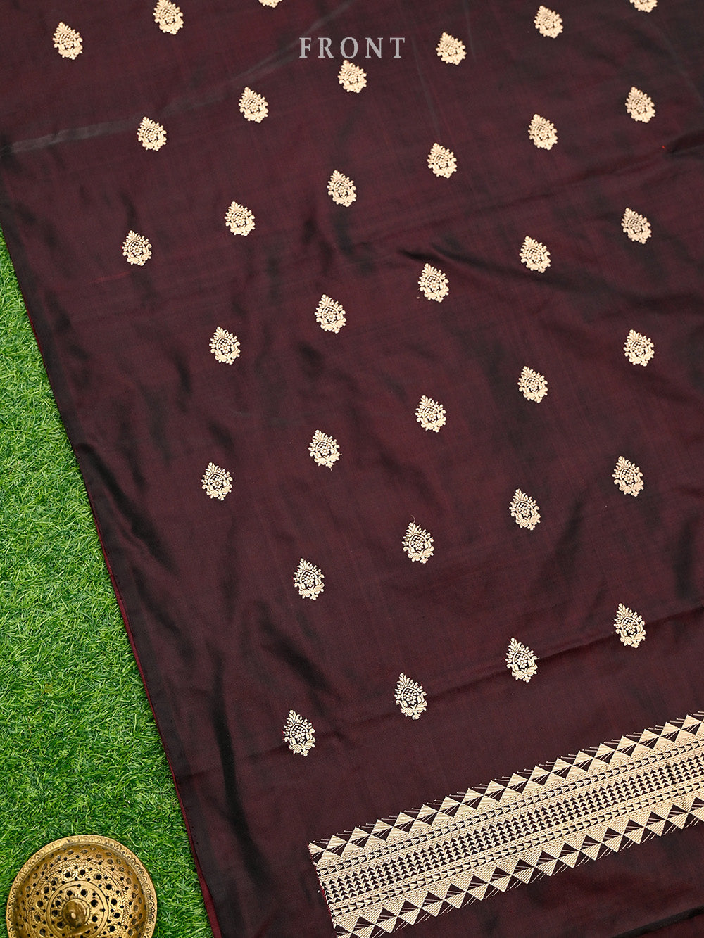 Dark Wine Booti Satin Silk Handloom Banarasi Suit