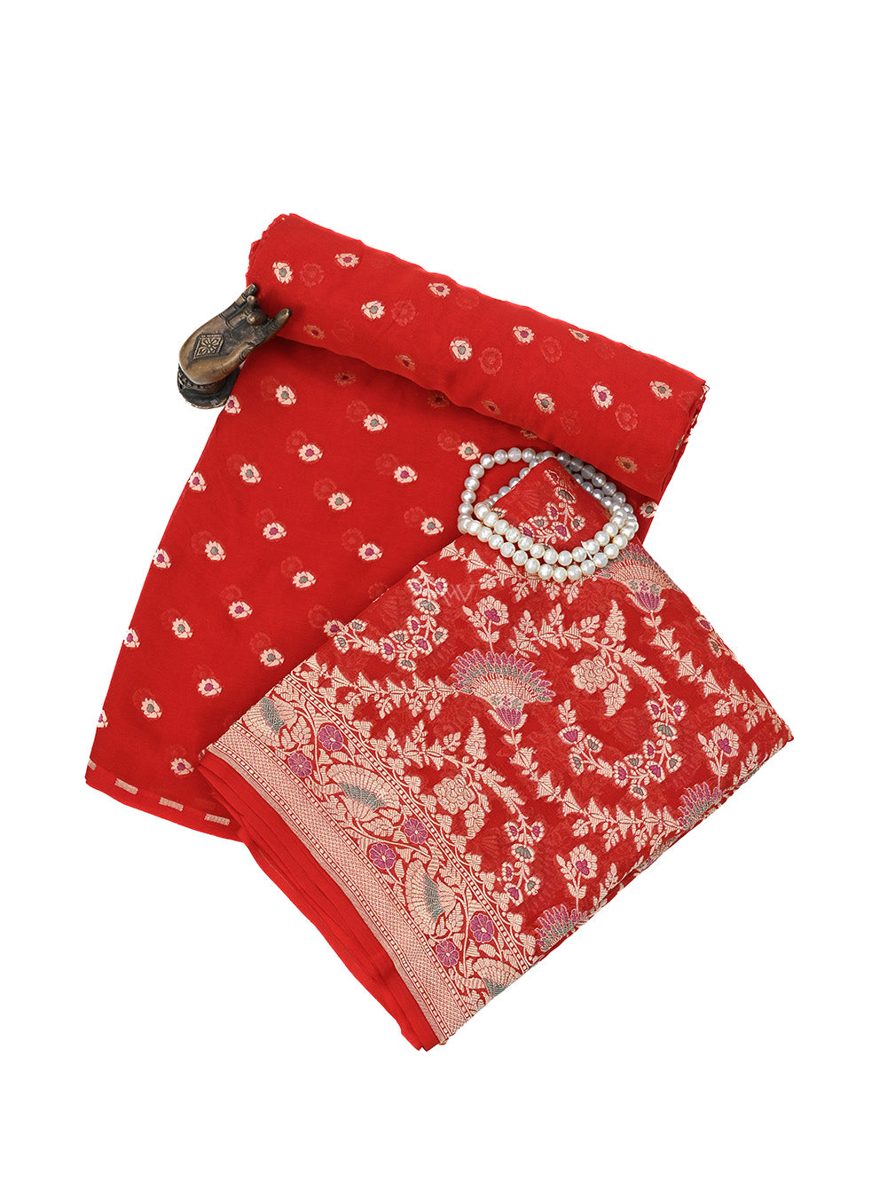 Red Meenakari Khaddi Georgette Handloom Banarasi Suit