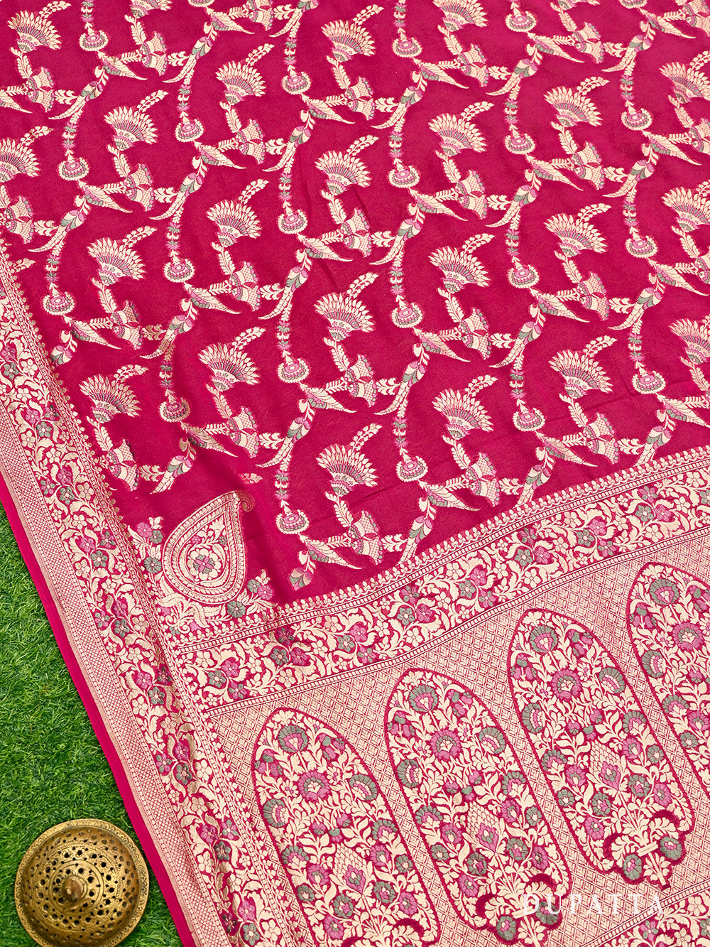 Dark Pink Meenakari Khaddi Georgette Handloom Banarasi Suit