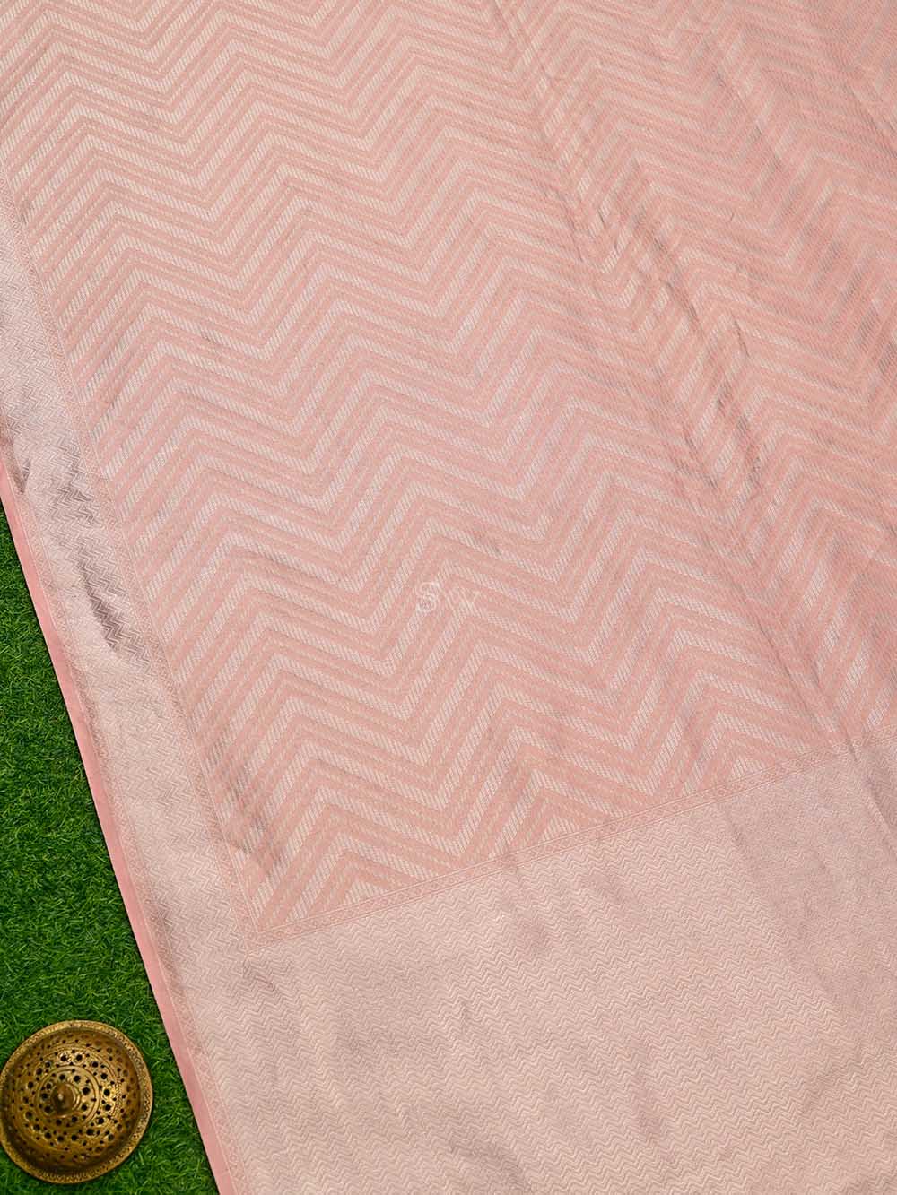 Pastel Peach Satin Brocade Handloom Banarasi Saree - Sacred Weaves