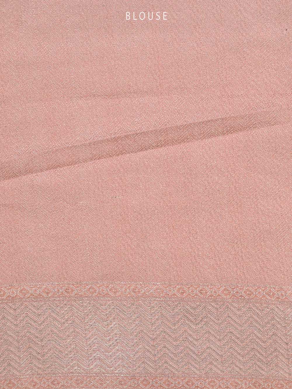 Pastel Peach Satin Brocade Handloom Banarasi Saree - Sacred Weaves