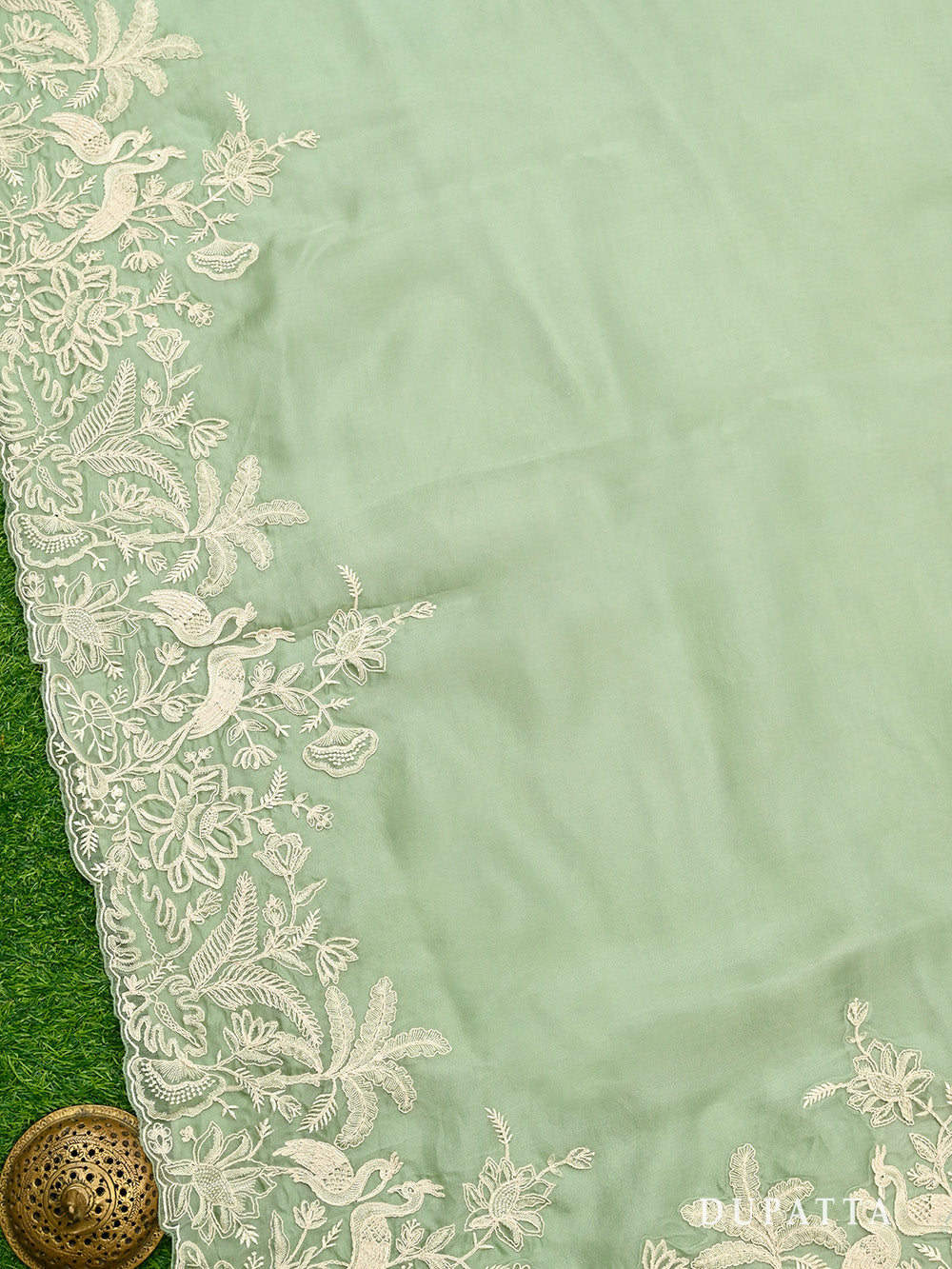 Pastel Olive Green Embroidery Organza Handloom Banarasi Suit