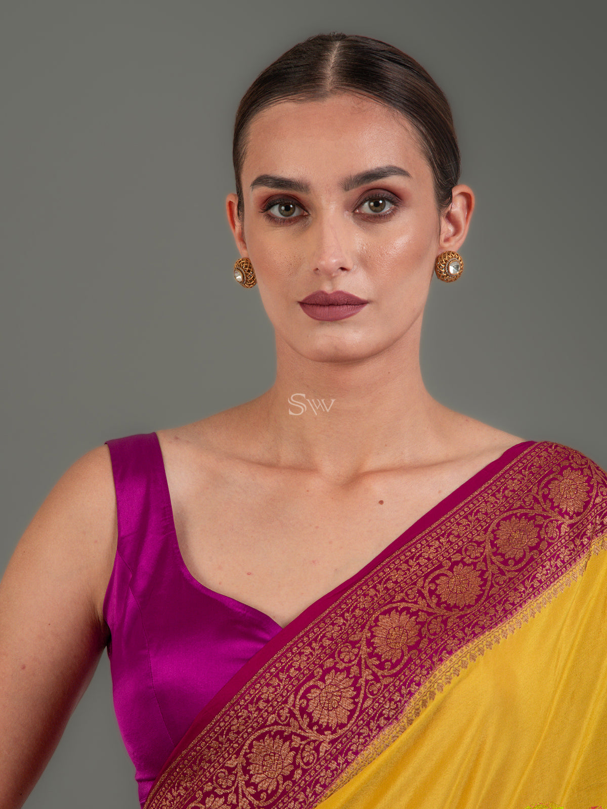 Yellow Plain Crepe Silk Handloom Banarasi Saree