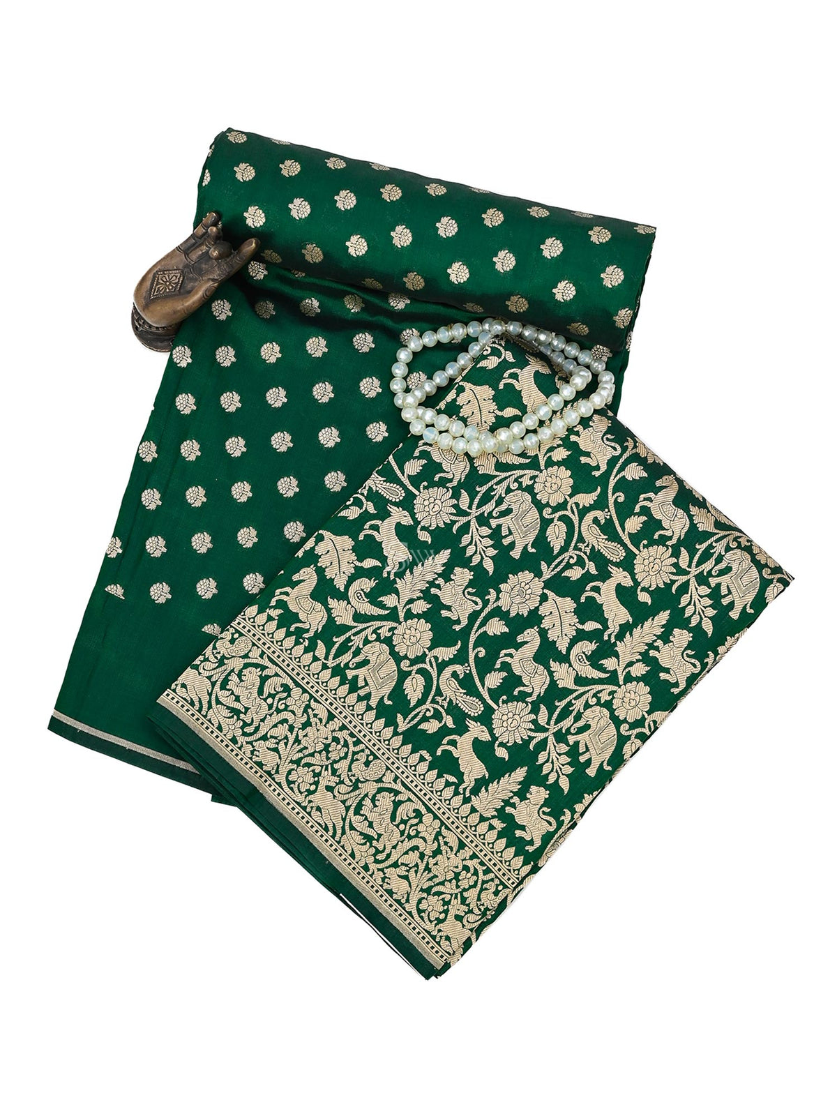 Bottle Green Booti Katan Silk Handloom Banarasi Suit