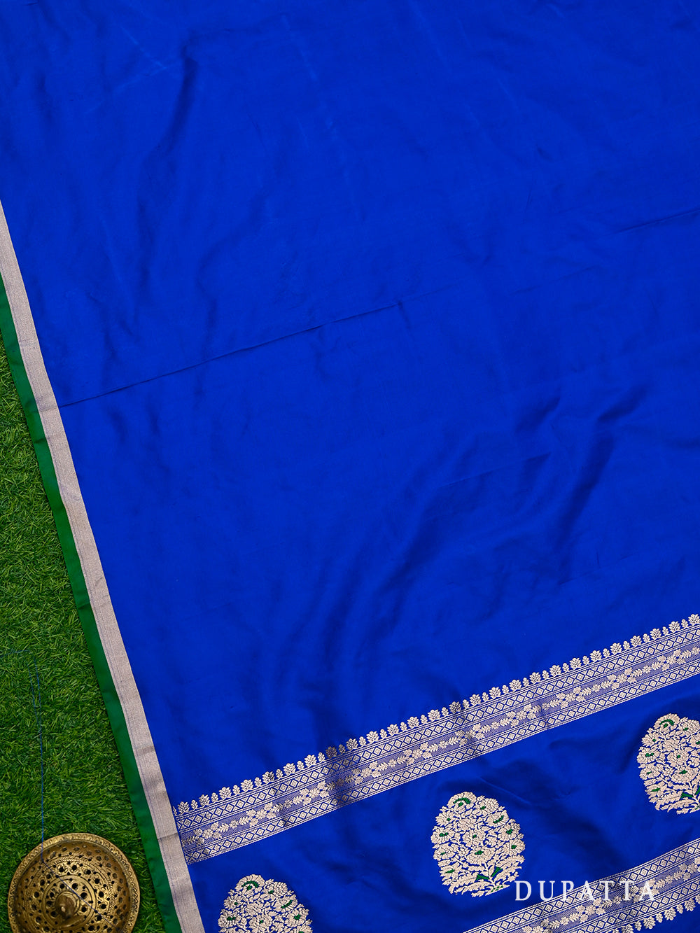 Royal Blue Booti Satin Silk Handloom Banarasi Suit - Sacred Weaves