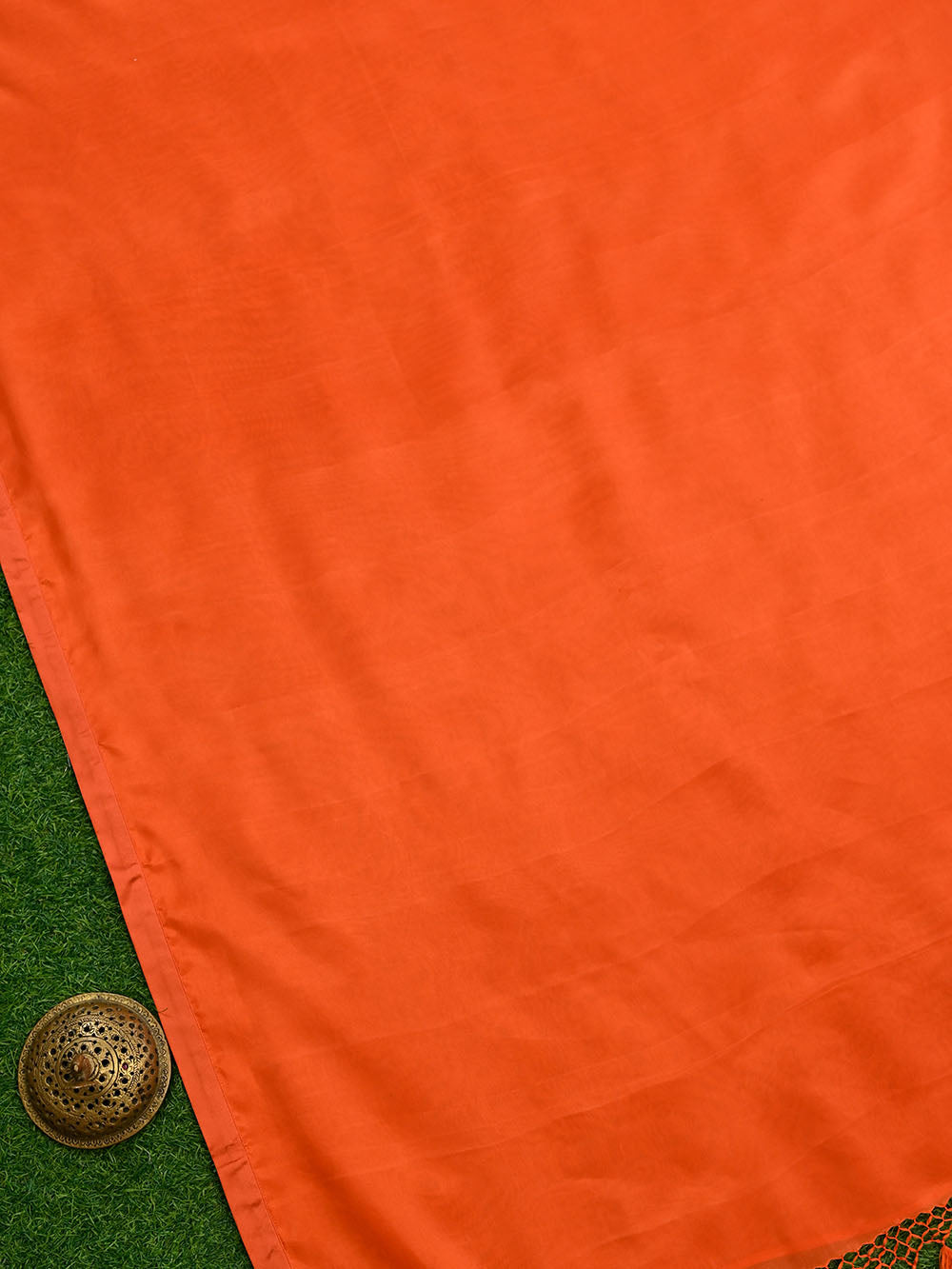 Dark Orange Plain Silk Handloom Saree