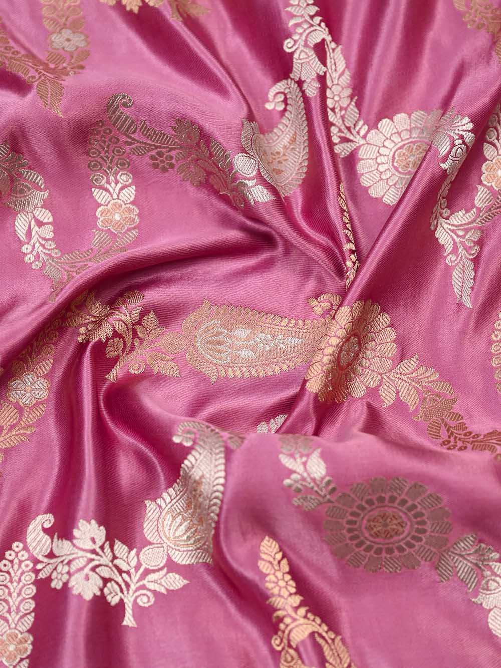 Pink Satin Sona Roopa Jaal Handloom Banarasi Saree - Sacred Weaves