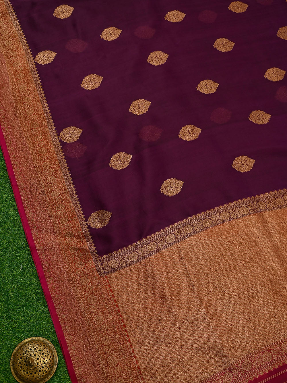 Dark Purple Boota Organza Silk Handloom Banarasi Saree