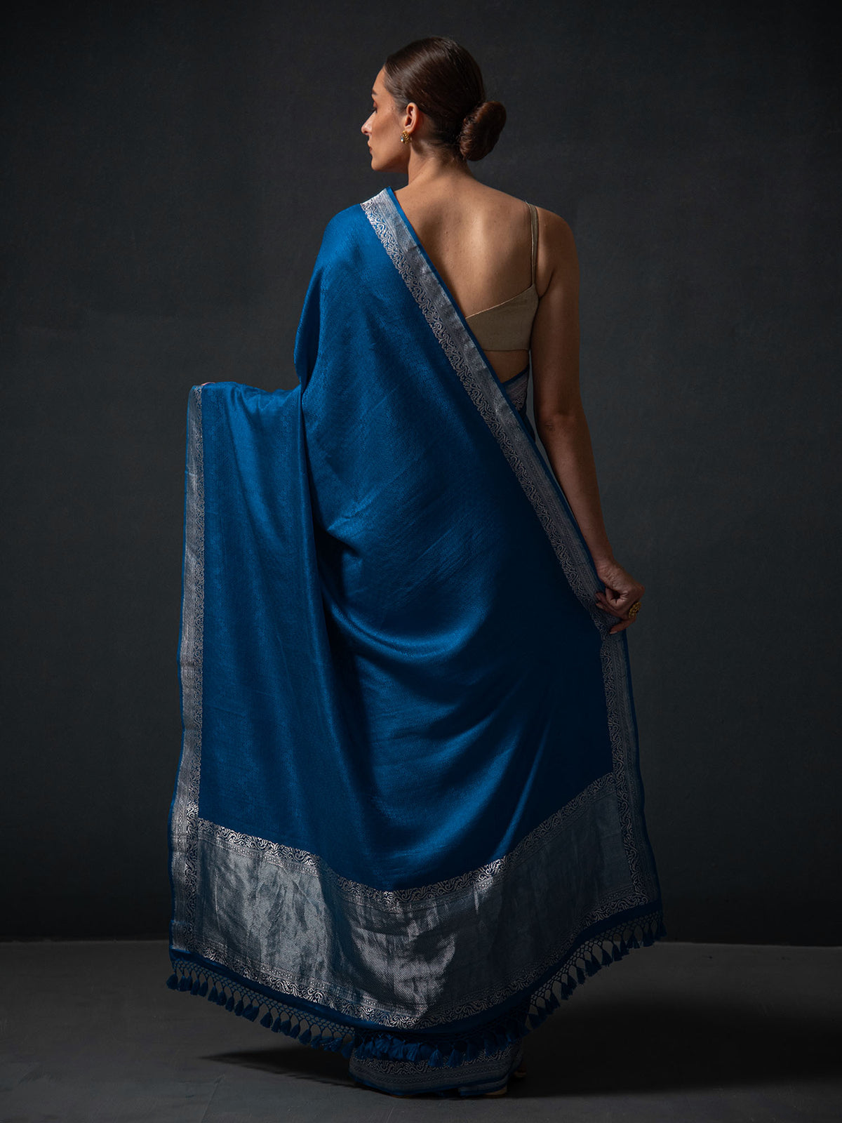 Midnight Blue Satin Tanchoi Handloom Banarasi Saree - Sacred Weaves