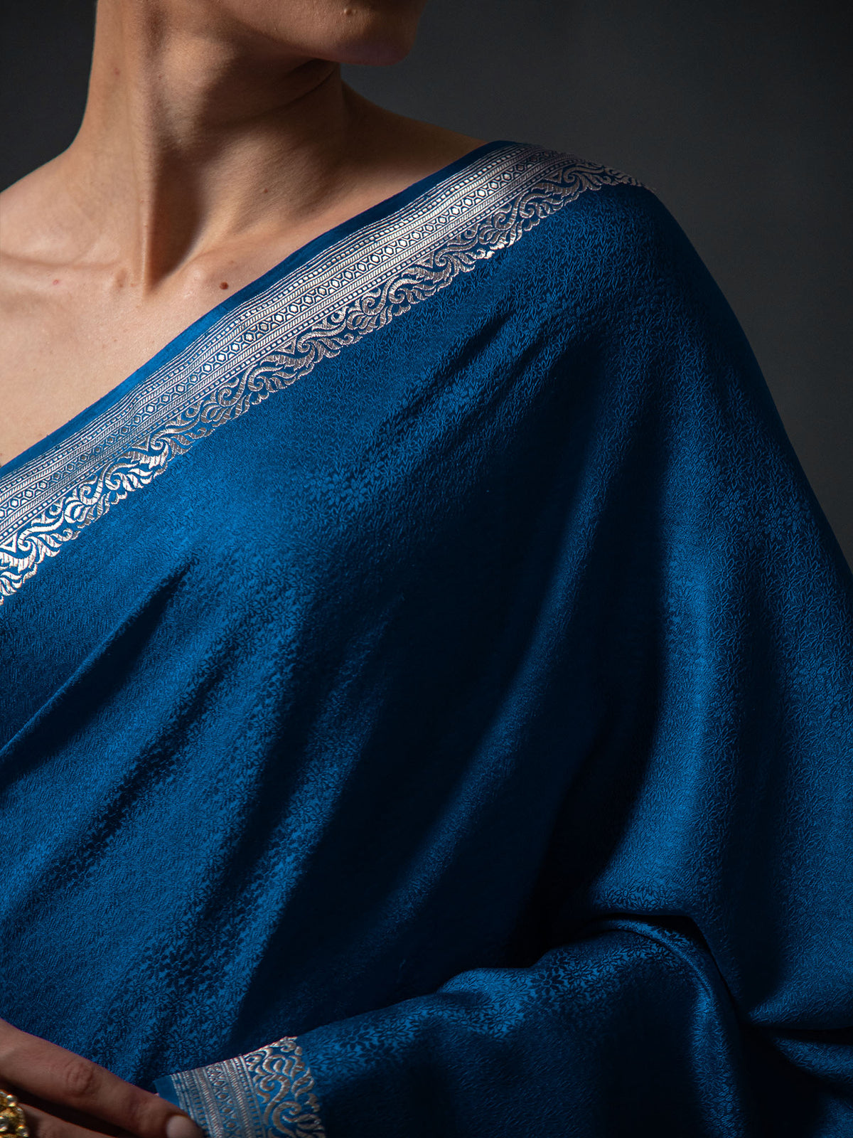 Midnight Blue Satin Tanchoi Handloom Banarasi Saree - Sacred Weaves